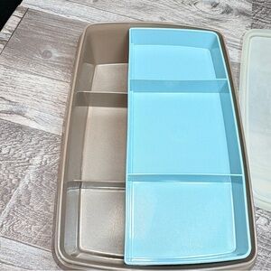 Blue and Brown Plastic Organizer Tray Tupperware vintage